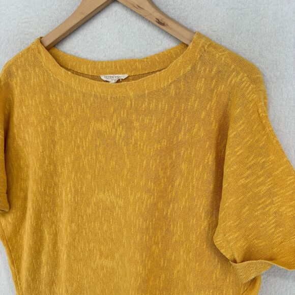 EILEEN FISHER Sweater PP Petite Linen Cotton Top Slub Dolman Sleeve Yellow - Picture 5 of 12